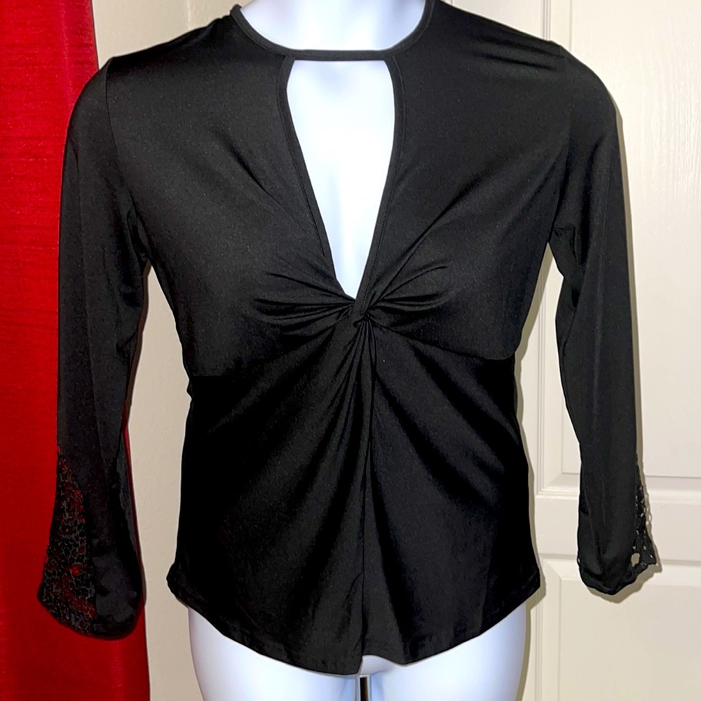 Vneck Blouse with Lace Sleeves